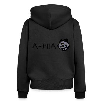Wolf Wolf Alpha - Frauen Premium Bio Zip Hoodie - Schwarz - Hinten - Julia (174cm)