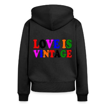 Love is vintage - Frauen Premium Bio Zip Hoodie - Schwarz - Hinten - Julia (174cm)