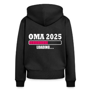 Oma 2025 - Frauen Premium Bio Zip Hoodie - Schwarz - Hinten - Julia (174cm)