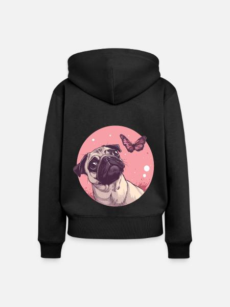 Mops und Schmetterling - Frauen Premium Bio Zip Hoodie - Schwarz