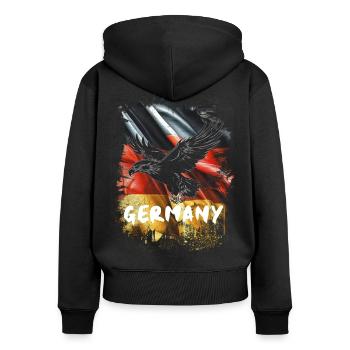 Deutscher Adler mit Deutschland Flagge - Frauen Premium Bio Zip Hoodie - Schwarz - Hinten - Julia (174cm)