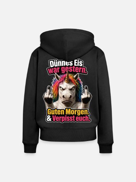 Grumpy Einhorn Eskalation - Frauen Premium Bio Zip Hoodie - Schwarz
