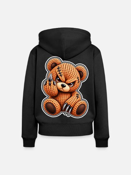 Gestrickter Bären-Punk mit Stichen - Frauen Premium Bio Zip Hoodie - Schwarz