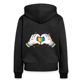 CSD LGBT Hände formen Regenbogen Herz Pride - Frauen Premium Bio Zip Hoodie - Schwarz - Hinten - Julia (174cm)