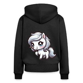 süßes weißes Pony Comic - Frauen Premium Bio Zip Hoodie - Schwarz - Hinten - Julia (174cm)