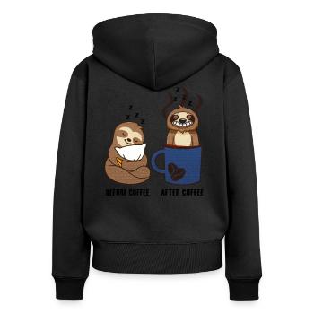 Paresse avant le café après le café - Sweat à capuche zippé Premium bio Femme - noir - Dos - Julia (174cm)