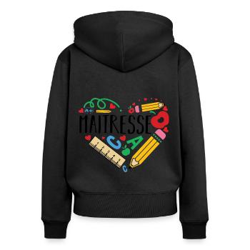 Maitresse idée de cadeau pour maîtresse d' école - Sweat à capuche zippé Premium bio Femme - noir - Dos - Julia (174cm)