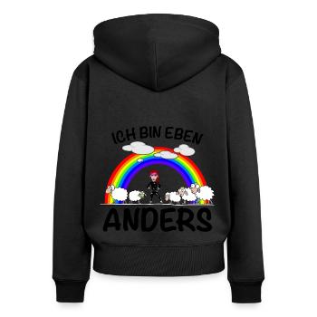 Ich bin eben anders als andere - Frauen Premium Bio Zip Hoodie - Schwarz - Hinten - Julia (174cm)