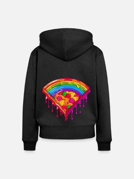 Regenbogen Pizzastück - Frauen Premium Bio Zip Hoodie - Schwarz