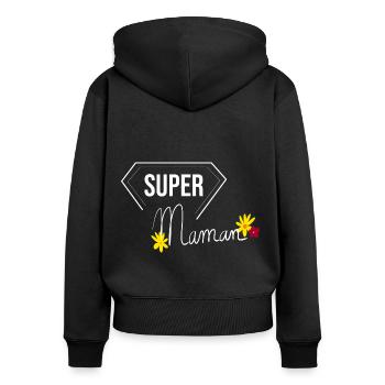 super maman - héroïne - fête des mères - mother - Sweat à capuche zippé Premium bio Femme - noir - Dos - Julia (174cm)