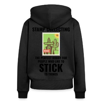 Briefmarkensammler Sammler Philatelist - Frauen Premium Bio Zip Hoodie - Schwarz - Hinten - Julia (174cm)