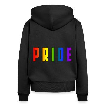 Gay Pride - Sweat à capuche zippé Premium bio Femme - noir - Dos - Julia (174cm)