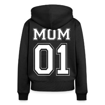 MOM 01 - White Edition - Frauen Premium Bio Zip Hoodie - Schwarz - Hinten - Julia (174cm)