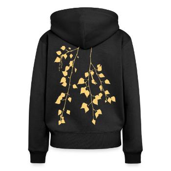 Birkenzweig - Natur - Nachhaltig - Waldbaum - Frauen Premium Bio Zip Hoodie - Schwarz - Hinten - Julia (174cm)