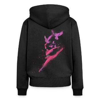 tanz,tänzerin,pink,graffiti,leichtigkeit, vögel - Frauen Premium Bio Zip Hoodie - Schwarz - Hinten - Julia (174cm)