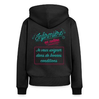 Infirmière en colère - Sweat à capuche zippé Premium bio Femme - noir - Dos - Julia (174cm)