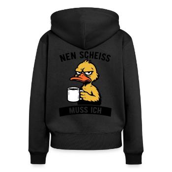 Freche Ente - Nen Scheiß muss ich - Kaffee - Frauen Premium Bio Zip Hoodie - Schwarz - Hinten - Julia (174cm)