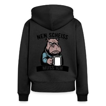 Stures Nilpferd - Nen Scheiß muss ich - Kaffee - Frauen Premium Bio Zip Hoodie - Schwarz - Hinten - Julia (174cm)