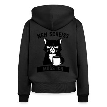 Freche Katze - Nen Scheiß muss ich - Kaffee - Frauen Premium Bio Zip Hoodie - Schwarz - Hinten - Julia (174cm)