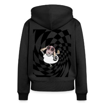 psychedelisches Schaf - Frauen Premium Bio Zip Hoodie - Schwarz - Hinten - Julia (174cm)