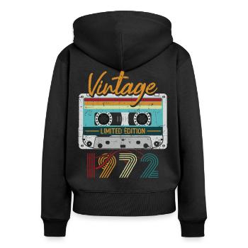 Cassette Vintage 50ème Anniversaire 1972 Cadeau - Sweat à capuche zippé Premium bio Femme - noir - Dos - Julia (174cm)