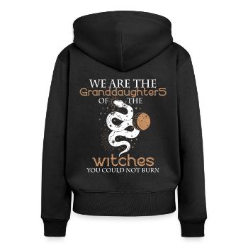 We are the granddaughters of the witches - Frauen Premium Bio Zip Hoodie - Schwarz - Hinten - Julia (174cm)