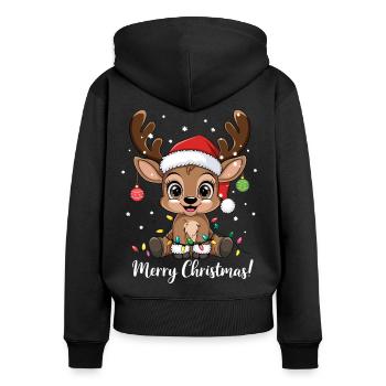 Renne Noël drôle mignon Joyeux Noël - Sweat à capuche zippé Premium bio Femme - noir - Dos - Julia (174cm)