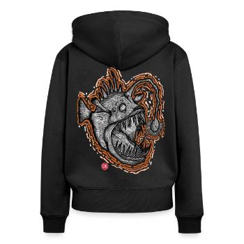Anglerfisch - Frauen Premium Bio Zip Hoodie - Schwarz - Hinten - Julia (174cm)