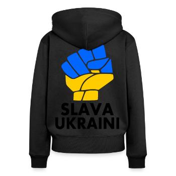 Ukraine - Frauen Premium Bio Zip Hoodie - Schwarz - Hinten - Julia (174cm)