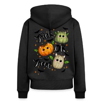 Trick ou gâterie citrouilles - Sweat à capuche zippé Premium bio Femme - noir - Dos - Julia (174cm)