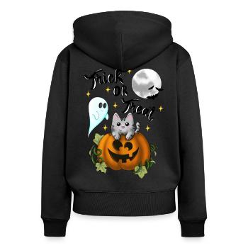 Tromper ou traiter le chat - Sweat à capuche zippé Premium bio Femme - noir - Dos - Julia (174cm)