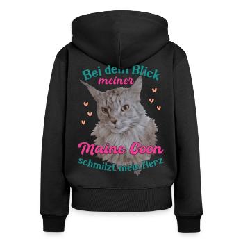 Blick meiner maine coon schmilzt mein Herz - Frauen Premium Bio Zip Hoodie - Schwarz - Hinten - Julia (174cm)