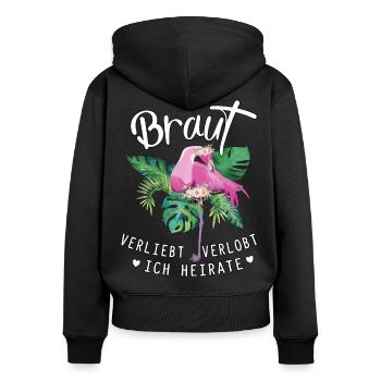 Braut Flamingo verliebt verlobt ich heirate jga - Frauen Premium Bio Zip Hoodie - Schwarz - Hinten - Julia (174cm)