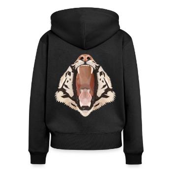Tiger Polygon mit offenem Maul - Frauen Premium Bio Zip Hoodie - Schwarz - Hinten - Julia (174cm)