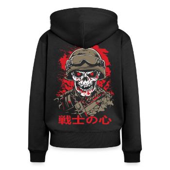 Evil Soldier - Frauen Premium Bio Zip Hoodie - Schwarz - Hinten - Julia (174cm)
