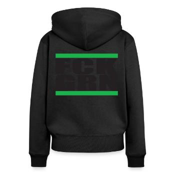 FCK GRN1 - Frauen Premium Bio Zip Hoodie - Schwarz - Hinten - Julia (174cm)