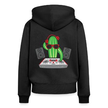 Platine DJ Musique Concombre électrique Rave Party - Sweat à capuche zippé Premium bio Femme - noir - Dos - Julia (174cm)