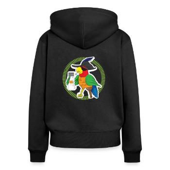 Salzstreuer Sicherheit Piratenkopf Papagei - Frauen Premium Bio Zip Hoodie - Schwarz - Hinten - Julia (174cm)