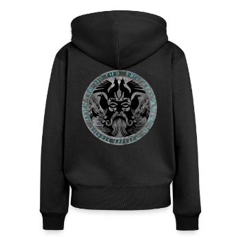Odin Fenrir Hugin Munin - Frauen Premium Bio Zip Hoodie - Schwarz - Hinten - Julia (174cm)