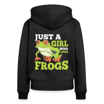 Seule une fille qui aime les grenouilles aime les animaux - Sweat à capuche zippé Premium bio Femme - noir - Dos - Julia (174cm)