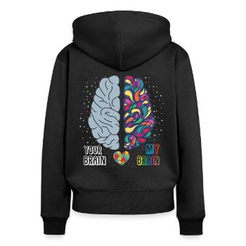 Sensibilisation à l'autisme coeur autiste coloré - Sweat à capuche zippé Premium bio Femme - noir - Dos - Julia (174cm)