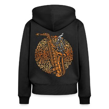 Saxophone Musicien Saxophoniste Jazz Musique Art - Sweat à capuche zippé Premium bio Femme - noir - Dos - Julia (174cm)