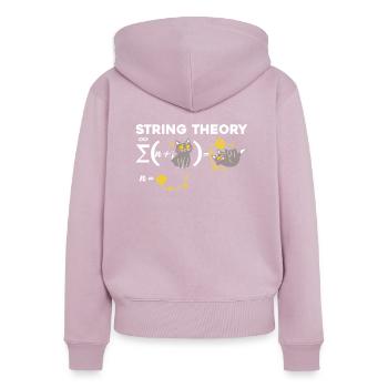 Funny string theory humor physics cat - Women's Premium Organic Zip Hoodie - dusky pink - Back - Julia (174cm)