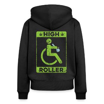 Lustiges Handicap Rollstuhl Weed Rollstuhlfahrer - Frauen Premium Bio Zip Hoodie - Schwarz - Hinten - Julia (174cm)
