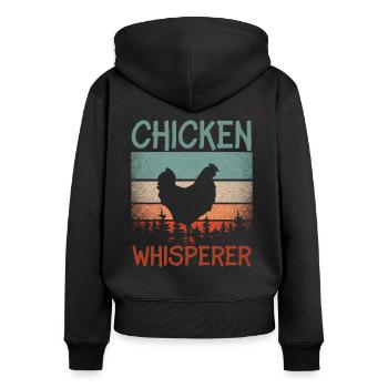 Rétro-chuchoteur poulet Volailles Avicoles - Sweat à capuche zippé Premium bio Femme - noir - Dos - Julia (174cm)
