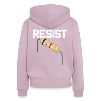 Drôle d’électricien jeu de mots - Sweat à capuche zippé Premium bio Femme - rose poudré - Dos - Julia (174cm)
