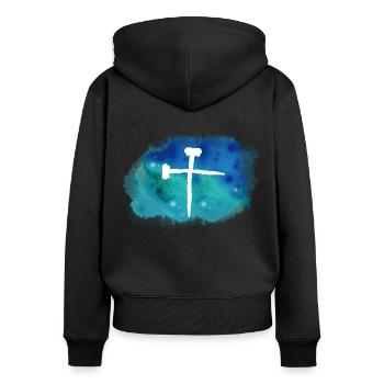 Jesus, Christus, Gott, Glaube, Kirche, Christ - Frauen Premium Bio Zip Hoodie - Schwarz - Hinten - Julia (174cm)