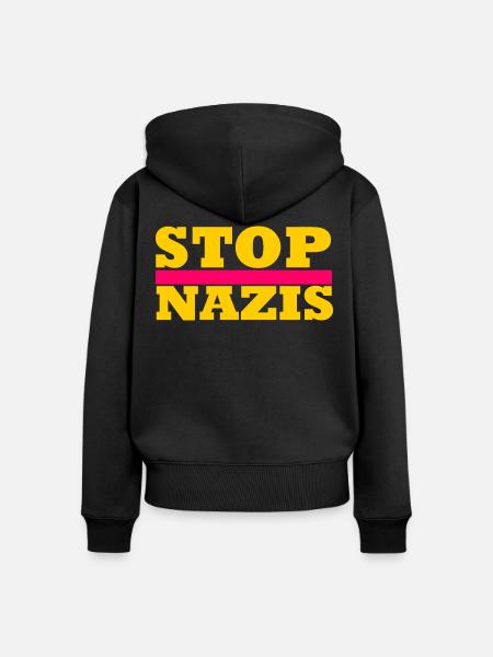 Stop Nazis - Frauen Premium Bio Zip Hoodie - Schwarz