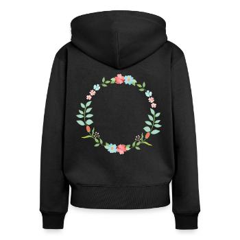 Blumenkranz-Zauber - Frauen Premium Bio Zip Hoodie - Schwarz - Hinten - Julia (174cm)