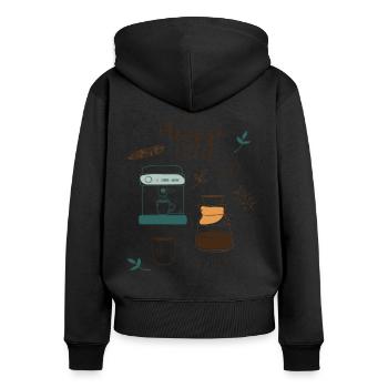 Hygge Shirt ● Hygge Moment ● Geschenk - Frauen Premium Bio Zip Hoodie - Schwarz - Hinten - Julia (174cm)